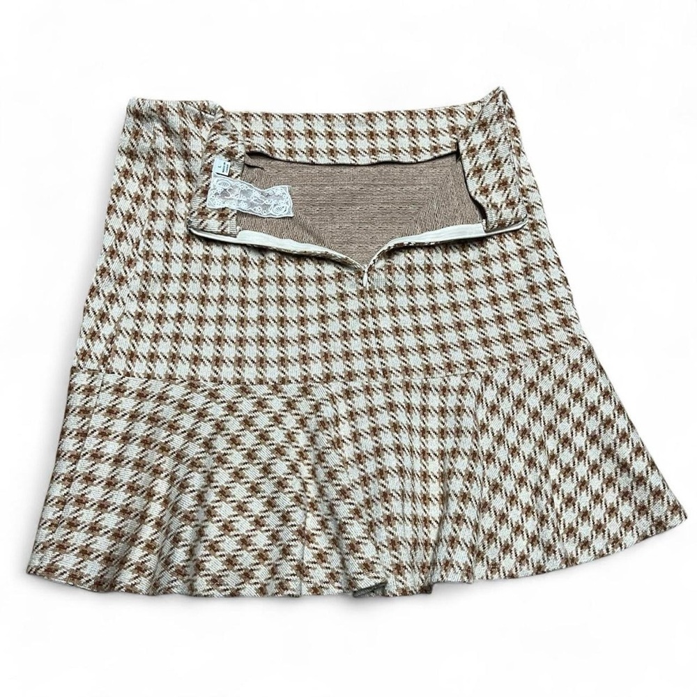 Sadie & Sage Mini Skirt Women's Size Large Brown Back Zip Ruffle Houndstooth - Picture 3 of 7